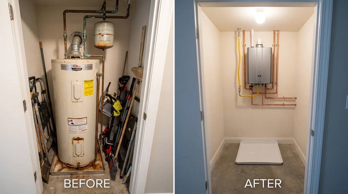 Tank water heater versus wall-mounted tankless unit comparison for Natchitoches, LA homeowners