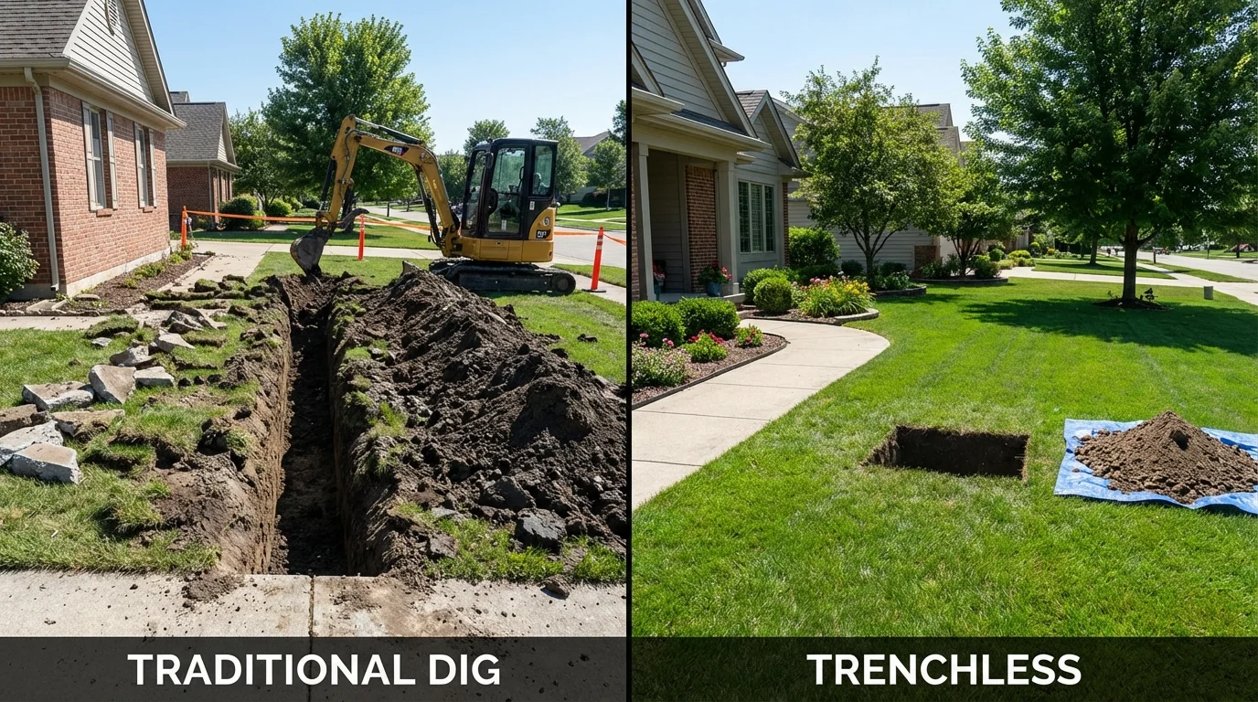 Trenchless sewer repair with minimal yard damage versus traditional excavation in Natchitoches, LA